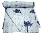 Blue Palm Kantha Quilt